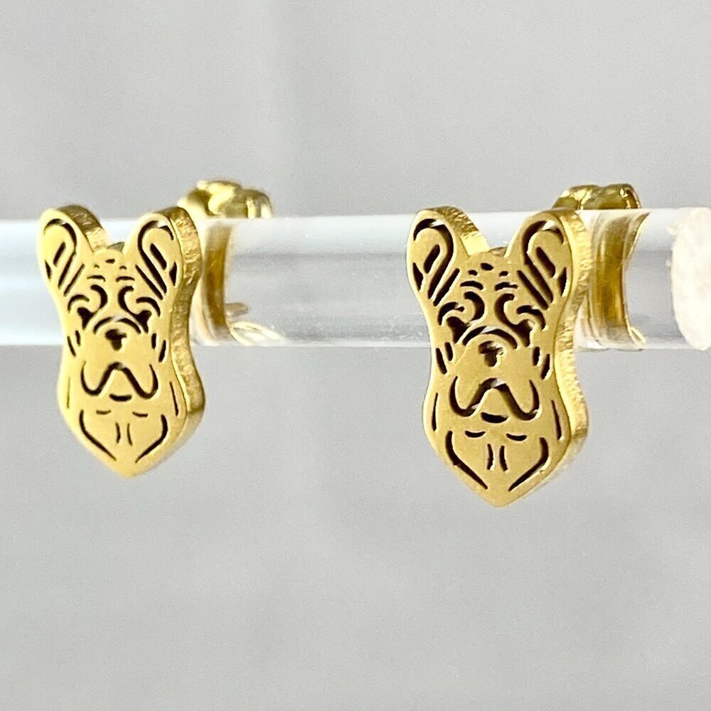 Tiny French Boxer Stud Earrings Stainless Steel